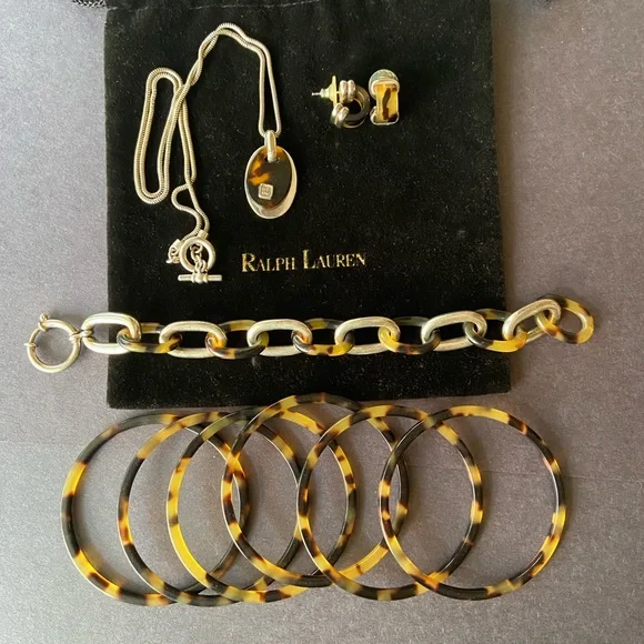 Ralph Lauren Jewelry. Vintage Silver Faux Tortoise Collection. Neck ear, wrist - Picture 8 of 9